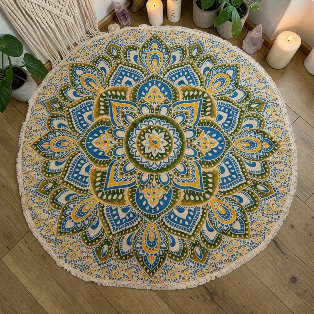 Artă Mandala Rotundă Mare (180cm) - Galben & Albastru
