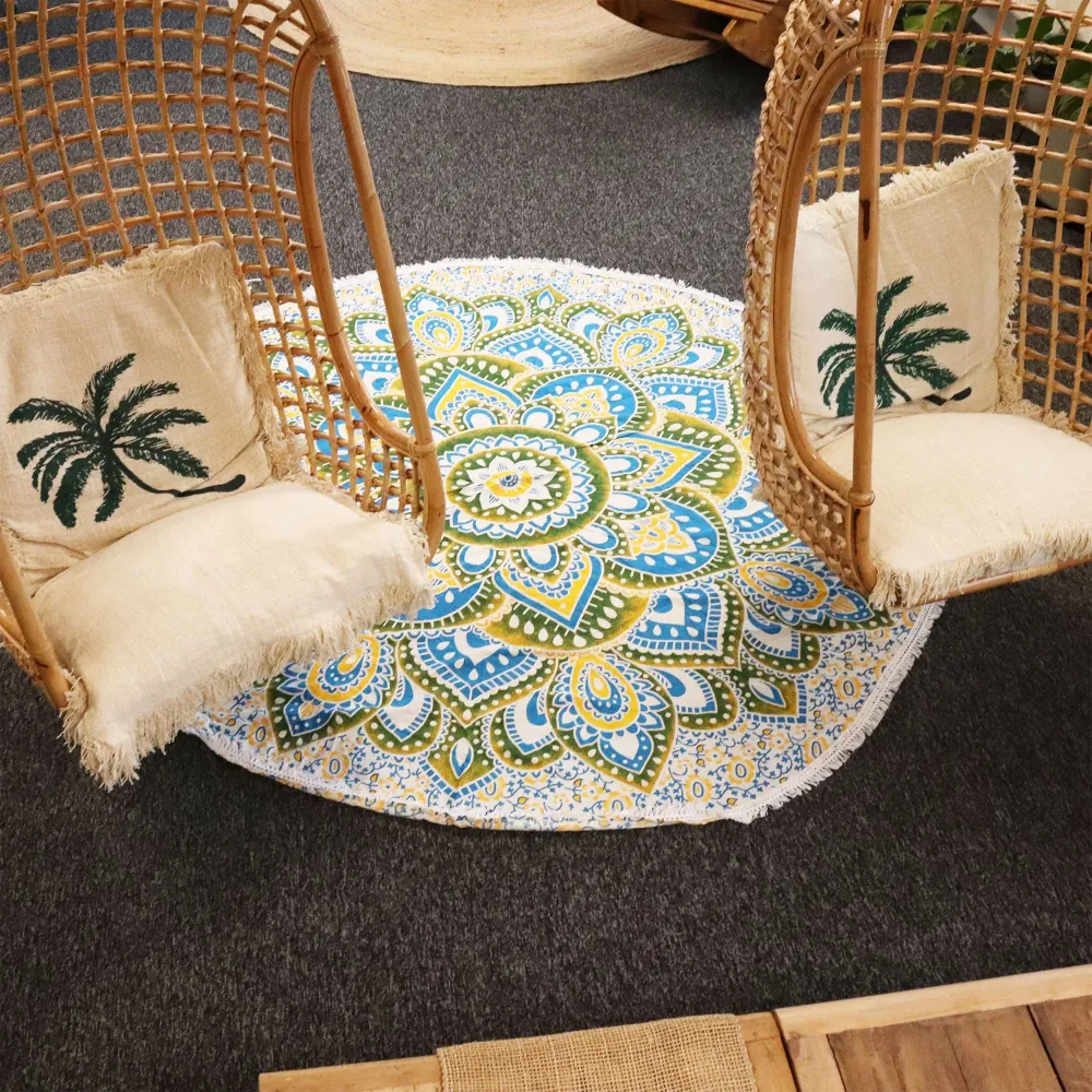 Artă Mandala Rotundă Mare (180cm) - Galben & Albastru