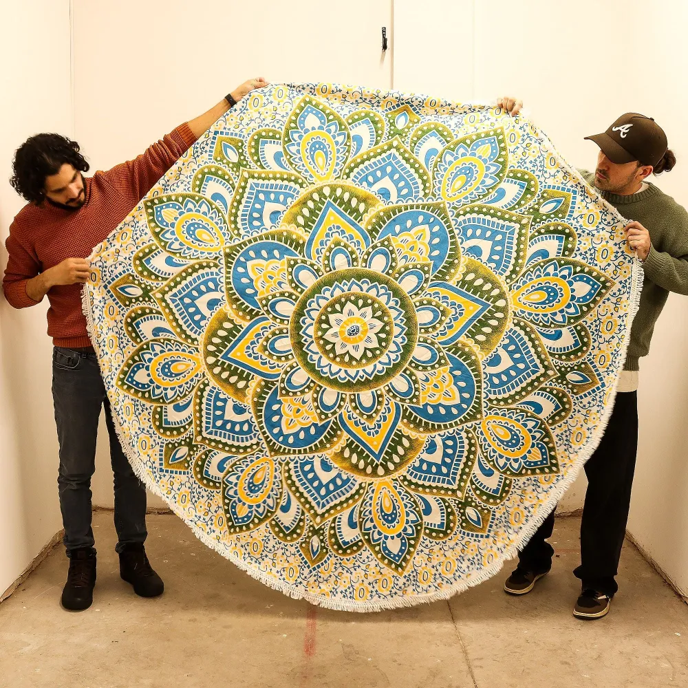 Artă Mandala Rotundă Mare (180cm) - Galben & Albastru