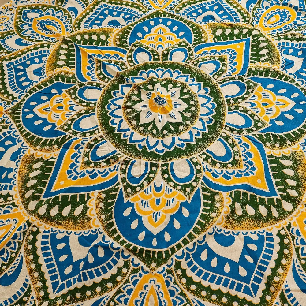 Artă Mandala Rotundă Mare (180cm) - Galben & Albastru