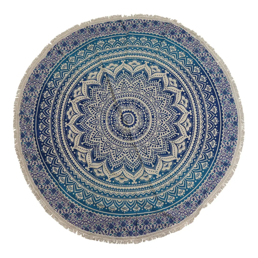 Mandala mică rotundă din bumbac Art (130cm) - Albastru clasic