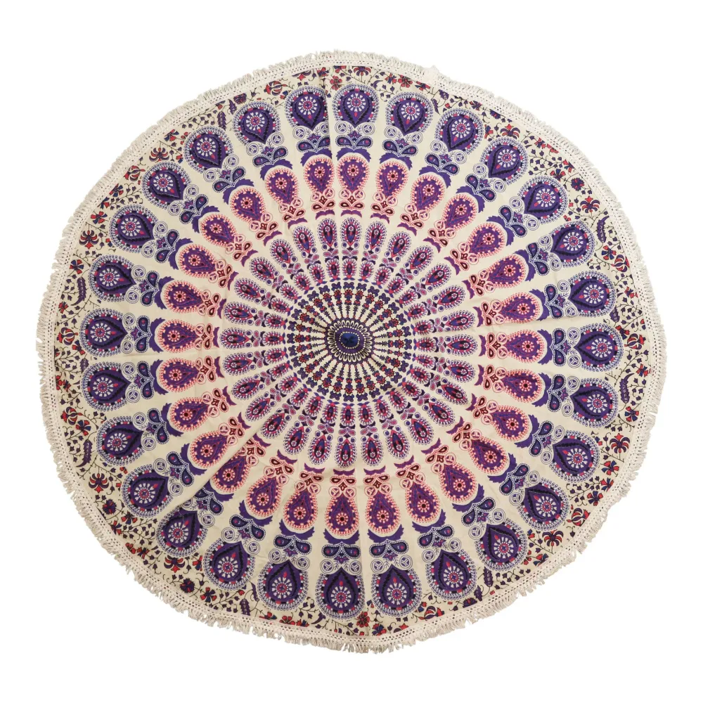 Mandala mică rotundă din bumbac Art (130cm) - Purpuriu păun