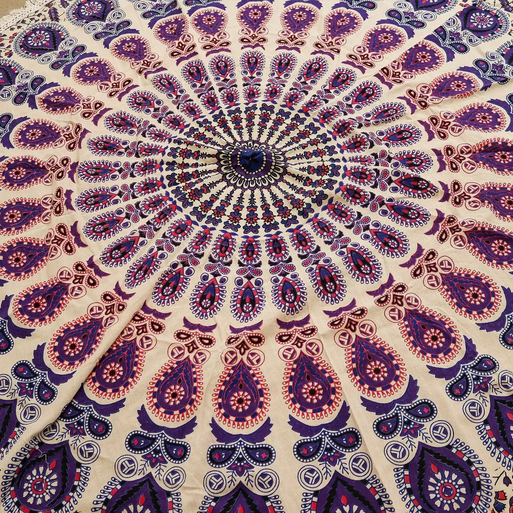 Mandala mică rotundă din bumbac Art (130cm) - Purpuriu păun