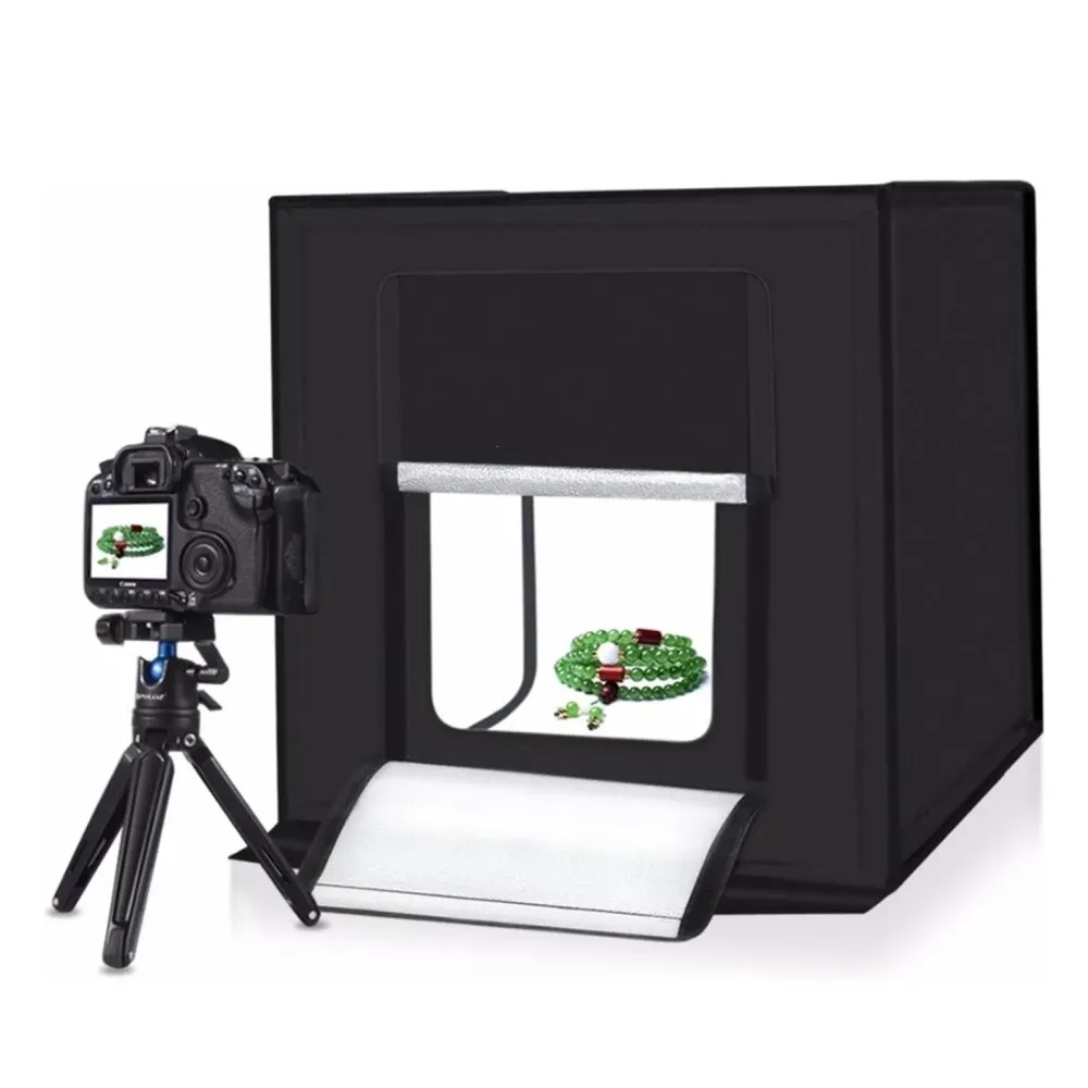 Cutie foto profesională / cort pentru fotografiere de produse 60x60x60cm, cu iluminare inclusă și 6 fundaluri