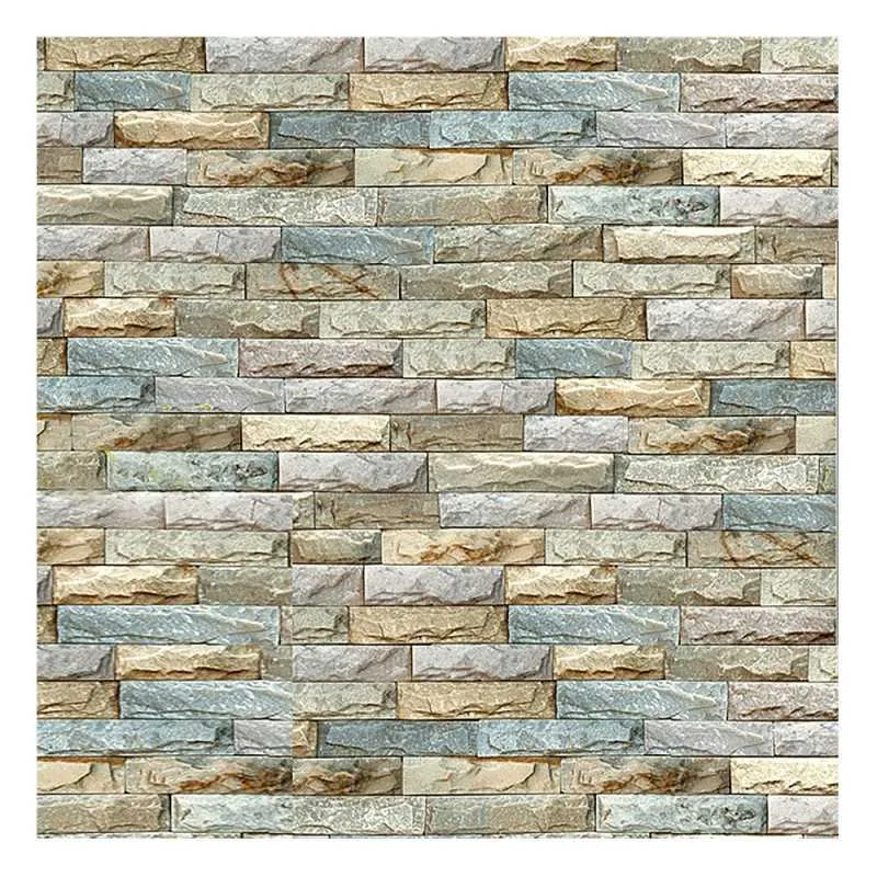 Set 5x Tapet 3D autoadeziv pentru interior, 77*70 cm caramizi crem cu verde, spuma moale PE, polietilena, sigur si ecologi...