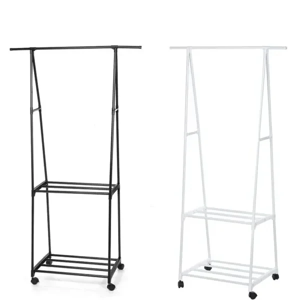 Suport Forma de Triunghi pentru Haine si Umerase cu 2 Rafturi Inferioare, 160 x 55 x 42 cm