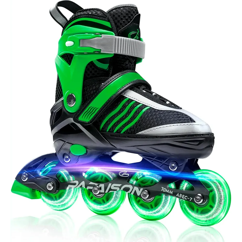Role Reglabile S 28-31, Roți Luminoase Silicon, Rulmenți ABEC-7, Verde