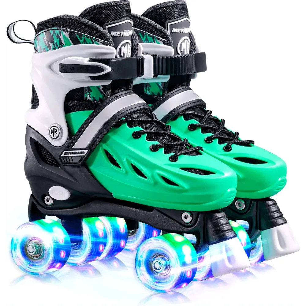 Role Reglabile S 28-32, Roți Luminoase Silicon, Rulmenți ABEC-7, Verde