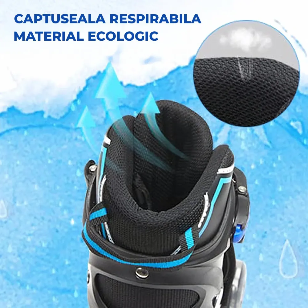 Role Reglabile Elindor® pentru Copii, Fete si Baieti, 4 Roti cu Lumini Quad, Ajutatoare, Rotile din Silicon, Rulmenti ABEC...