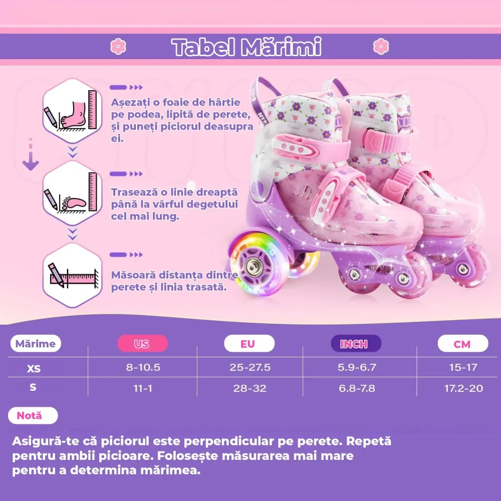 Role Reglabile pentru Copii, Platforma Triunghi pentru Stabilitate, Roti Luminoase din Silicon, 4 Roti, Pentru Incepatori,...