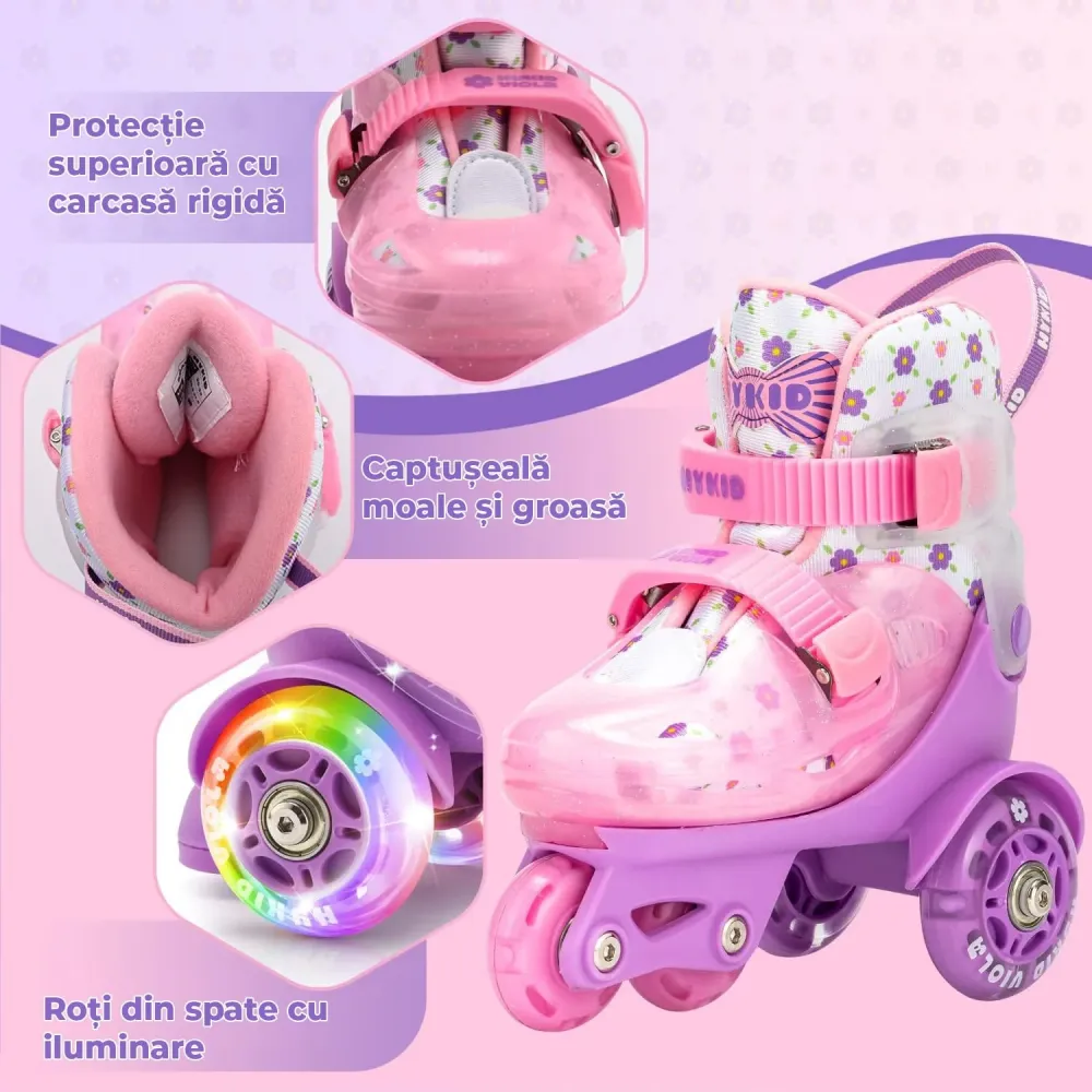 Role Reglabile pentru Copii, Platforma Triunghi pentru Stabilitate, Roti Luminoase din Silicon, 4 Roti, Pentru Incepatori,...