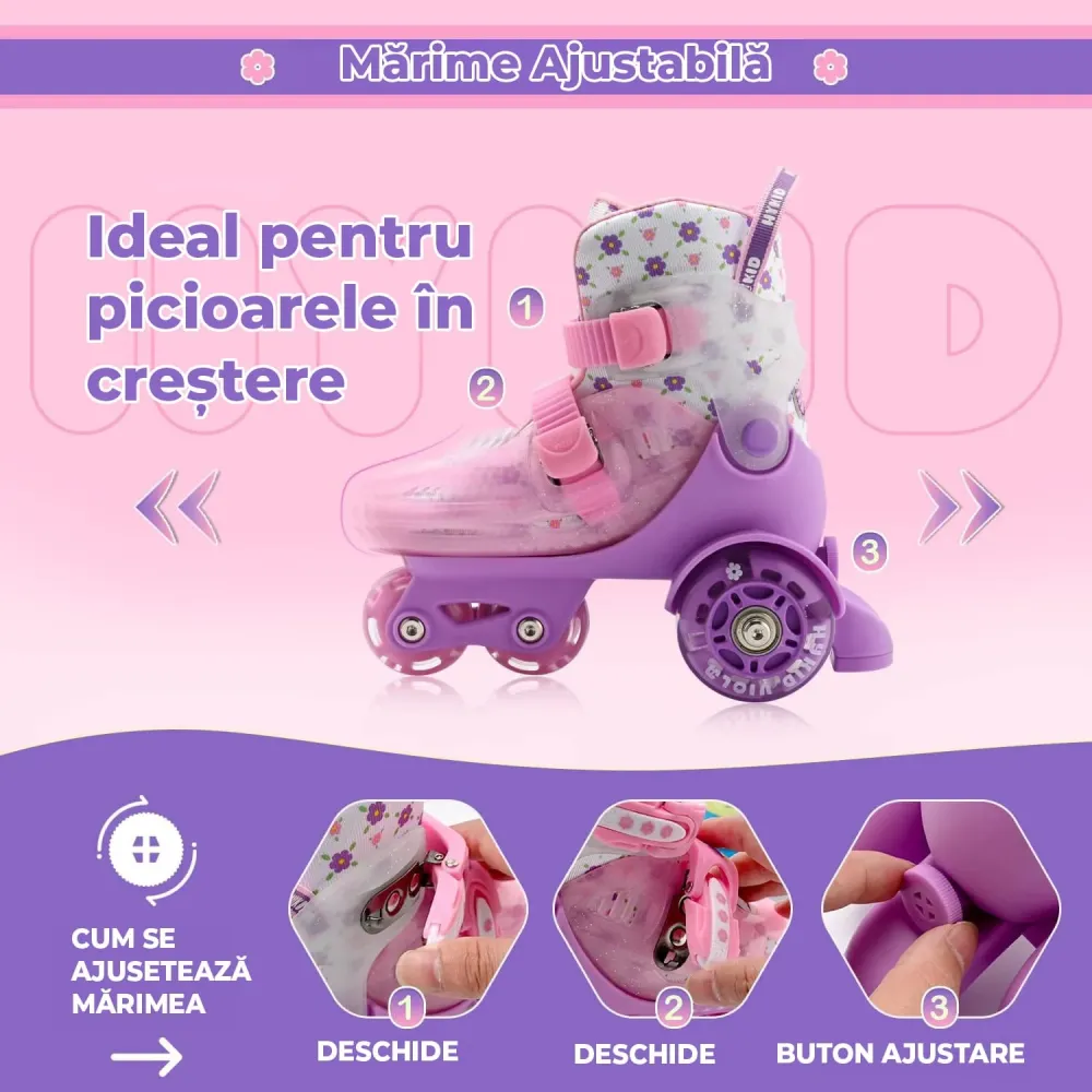 Role Reglabile pentru Copii, Platforma Triunghi pentru Stabilitate, Roti Luminoase din Silicon, 4 Roti, Pentru Incepatori,...