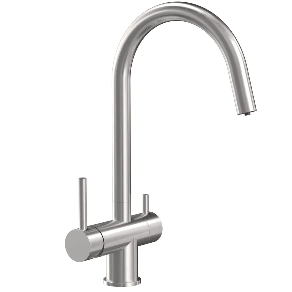 Baterie bucatarie Rea Caren, cu 3 cai pentru filtru de purificare, argintiu periat