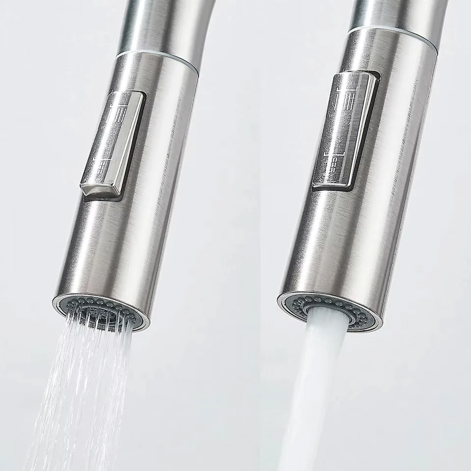 Baterie bucatarie Rea Eco Fresh, cu 3 cai pentru filtru de purificare si dus extractibil, argintiu periat