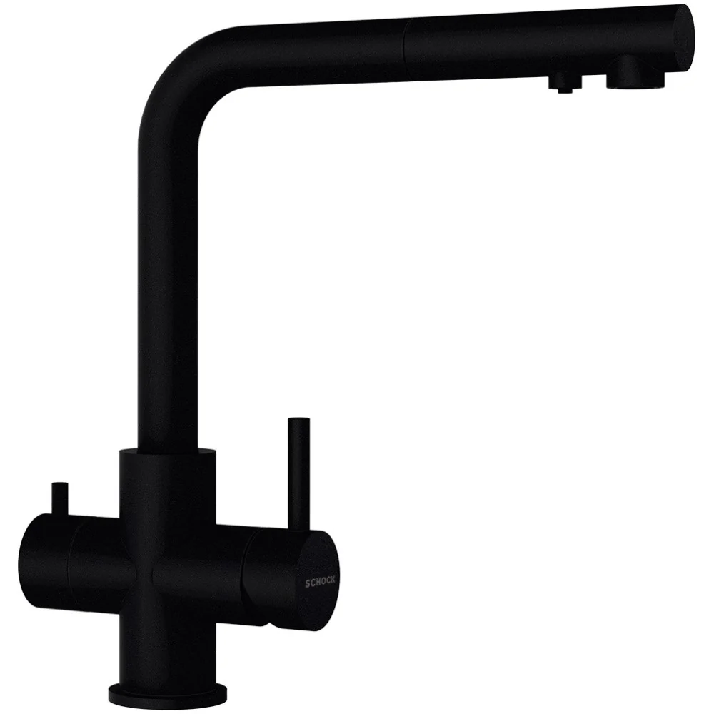 Schock Vitus Baterie bucatarie monocomanda cu dus extractibil si optiune de filtrare, negru intens (puro)