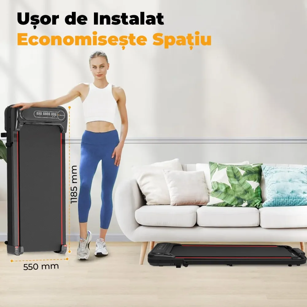 Bandă de alergare HF1300, 1.5 CP, LED, 8.8 km/h, suport 100 kg, negru