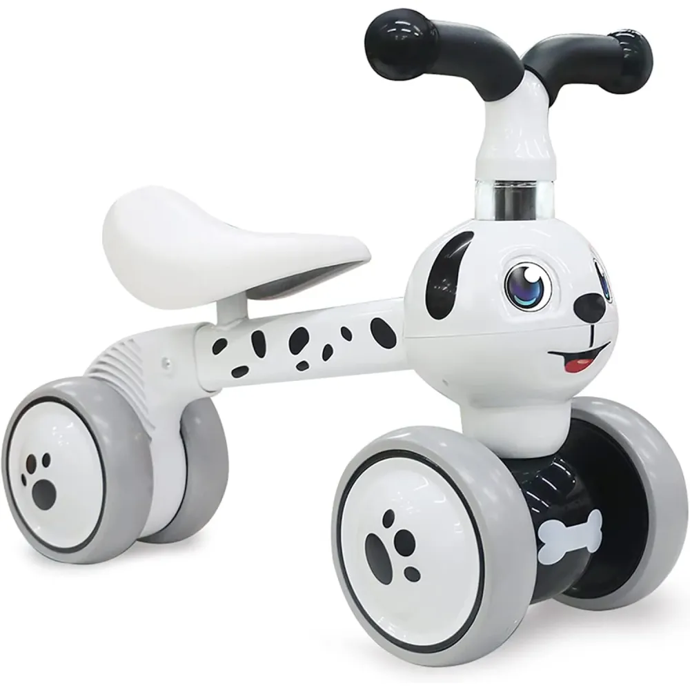 Bicicletă fără pedale pentru copii, 4 roți, design câine, alb, 10-36 luni