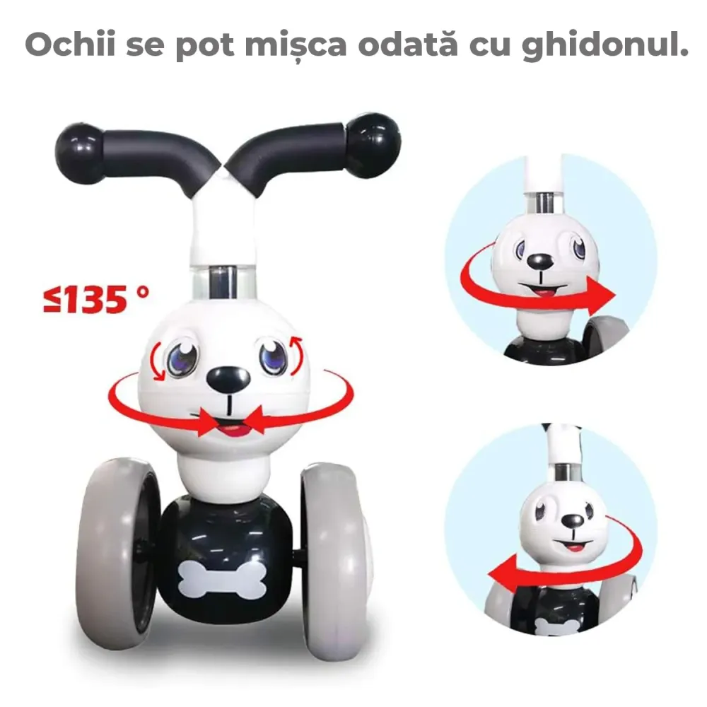 Bicicletă fără pedale pentru copii, 4 roți, design câine, alb, 10-36 luni