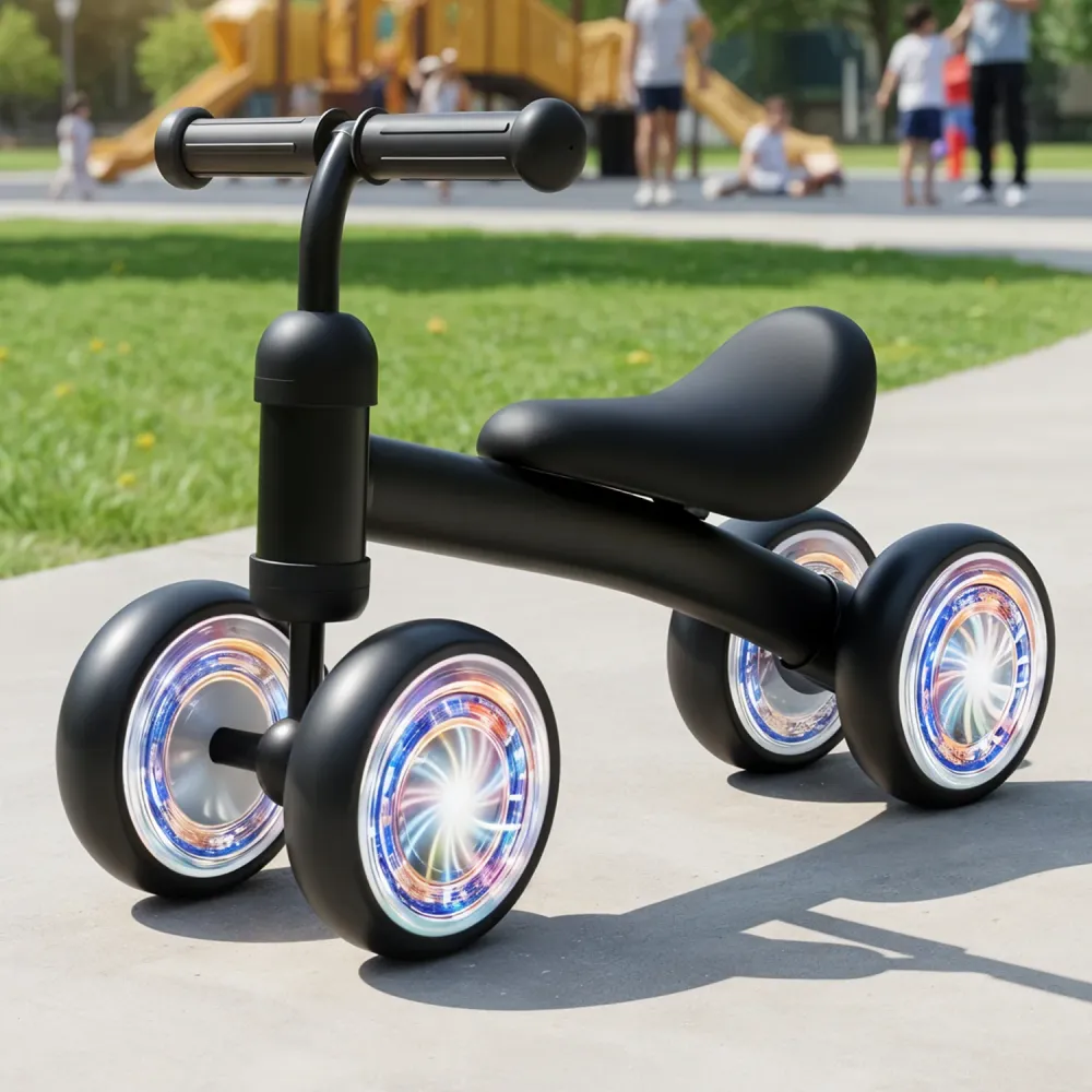 Bicicleta fara Pedale Elindor® pentru Copii, cu 4 Roti cu LED, Usoara, Silentioasa, Robusta, Sa Ergonomica, Dezvolta Echil...