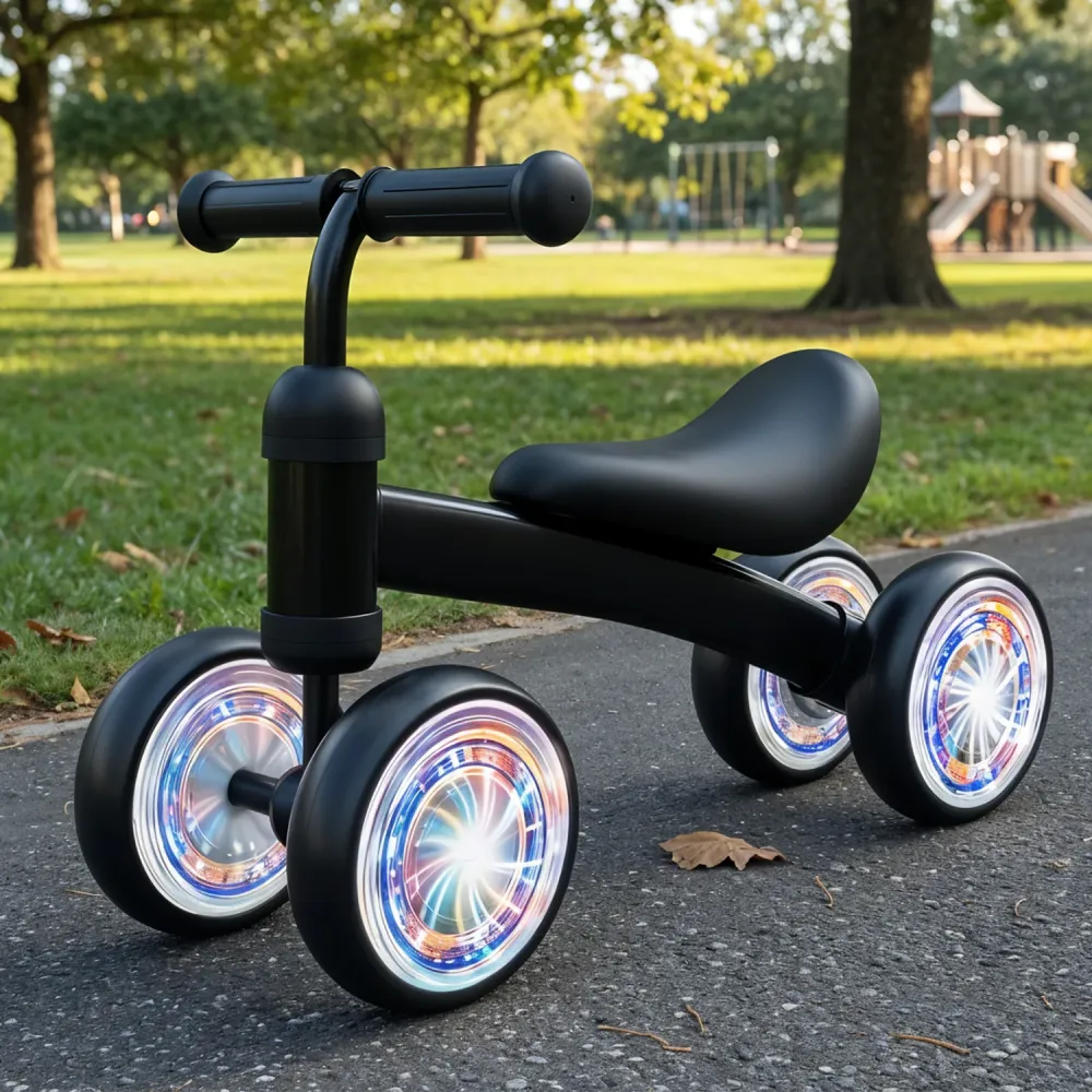 Bicicleta fara Pedale Elindor® pentru Copii, cu 4 Roti cu LED, Usoara, Silentioasa, Robusta, Sa Ergonomica, Dezvolta Echil...