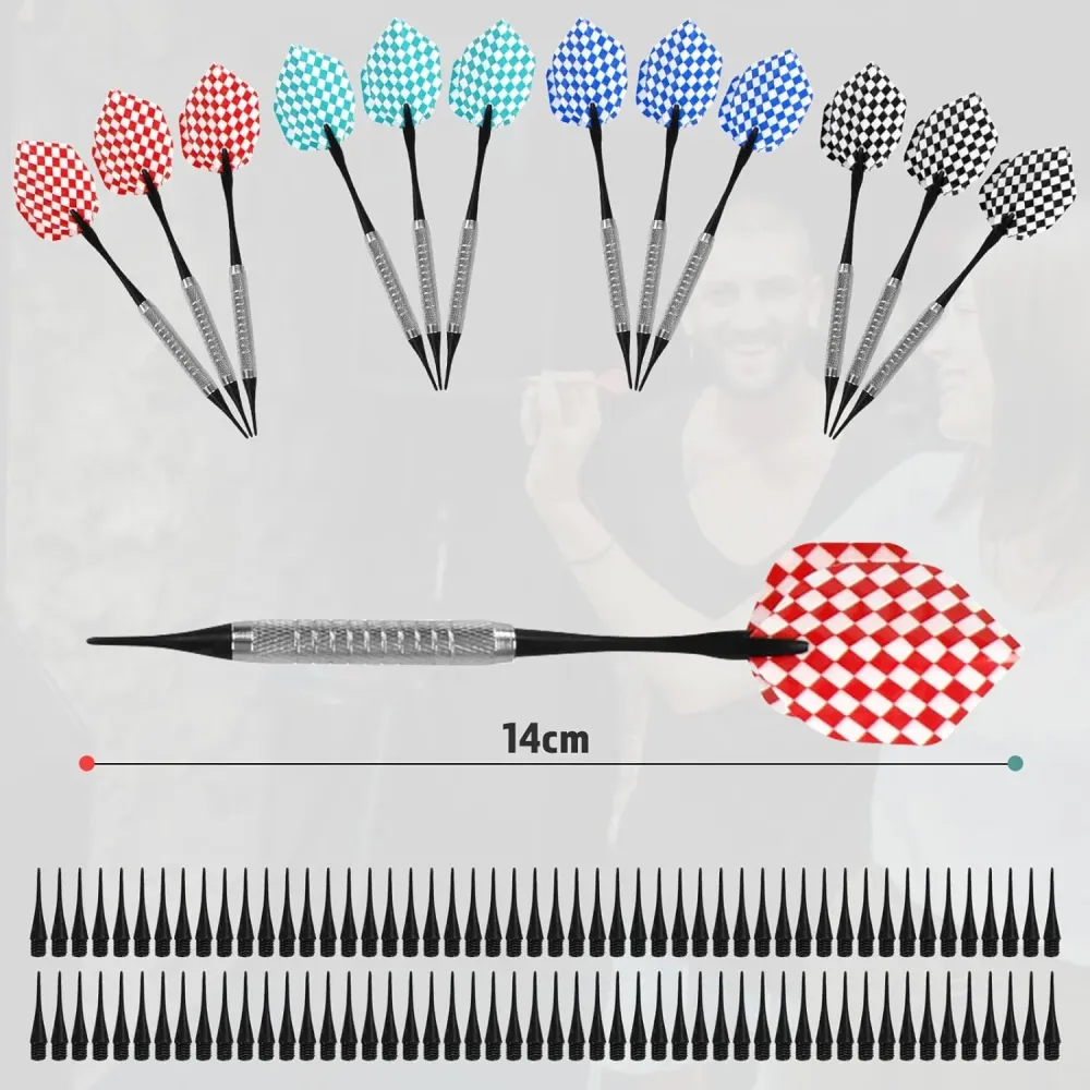 Set darts electronic, LED, pentru 1-16 jucatori, 12 sageti, 100 varfuri rezerva, 60 x 50, 5 x 5, 5 cm