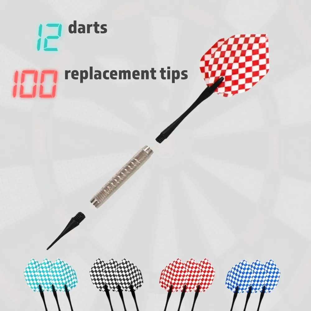 Set darts electronic, LED, pentru 1-16 jucatori, 12 sageti, 100 varfuri rezerva, 60 x 50, 5 x 5, 5 cm