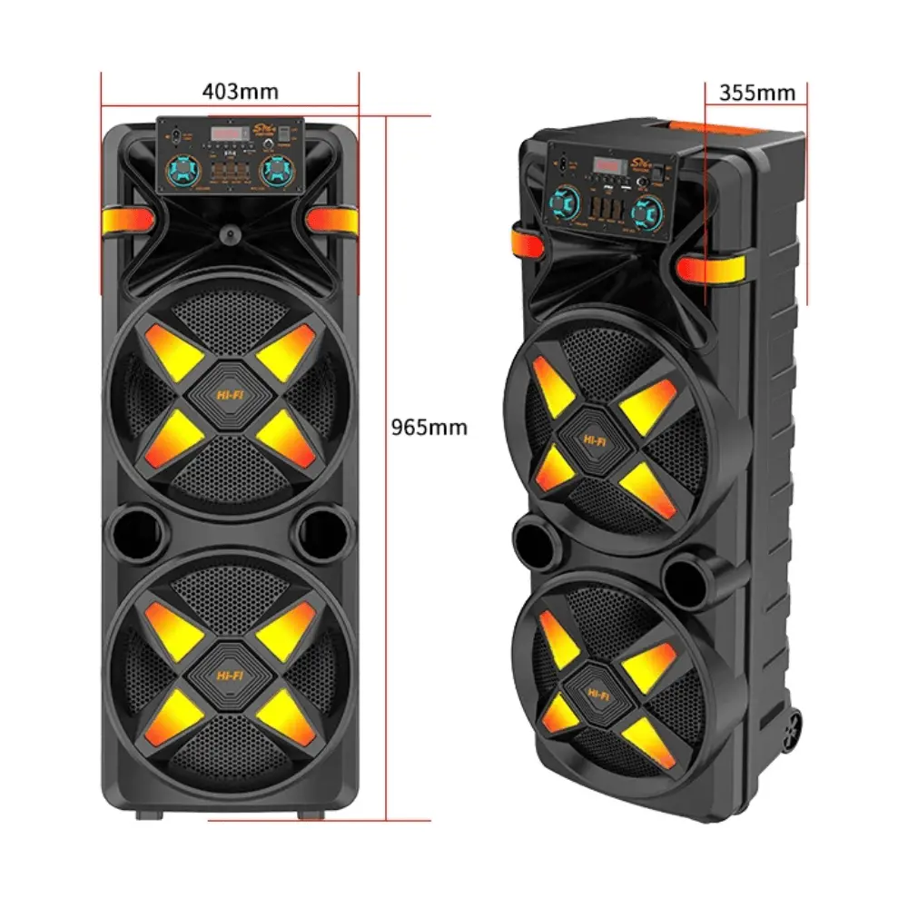 Boxă Portabilă Activă Dual 12 Inch, 80W RMS, Bluetooth 5.0, Karaoke, Microfon Wireless