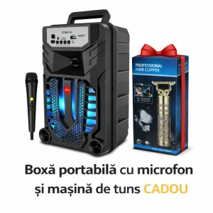 Boxă portabilă ZQS 6142 cu microfon + mașă de tuns cadou