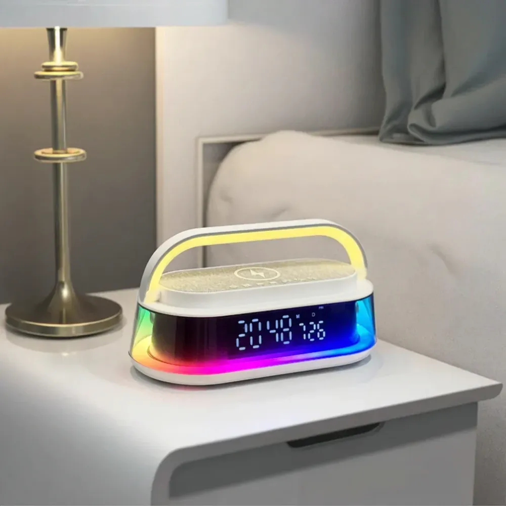 Boxa inteligenta cu ceas LED, incarcare wireless, 15W, Bluetooth 5.3 ,radio FM