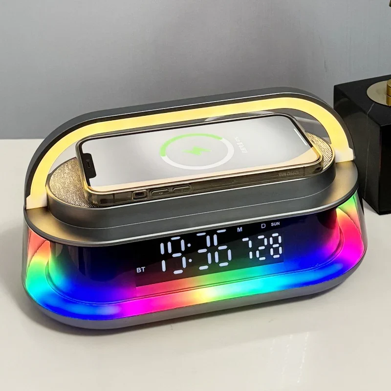 Boxa inteligenta cu ceas LED, incarcare wireless, 15W, Bluetooth 5.3 ,radio FM
