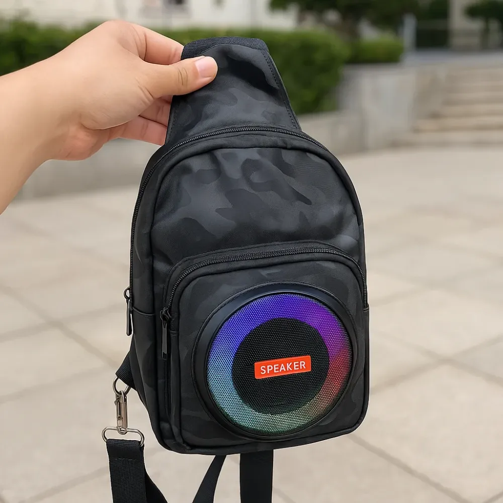 Boxa portabila tip rucsac, Bluetooth 5.0, lumini RGB, FM, TWS si power bank, 17 x 10.5 x 19.5 cm