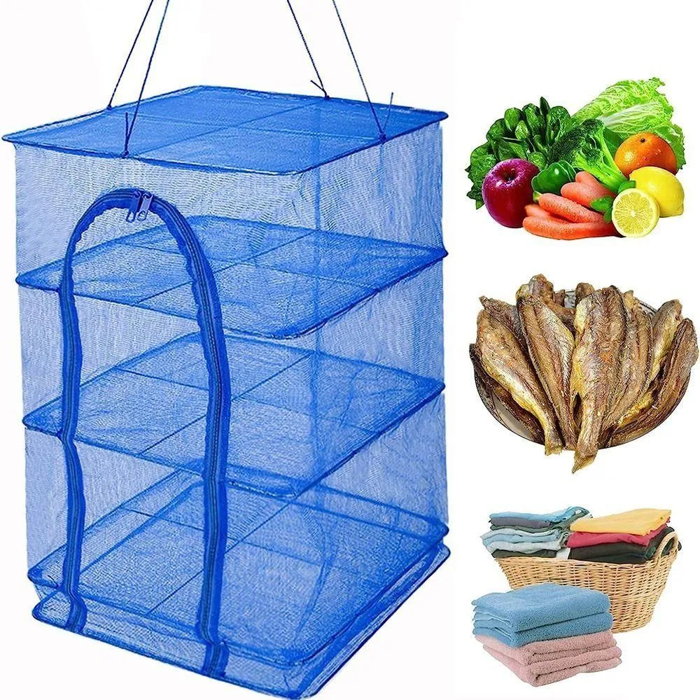 Plasă de uscare pliabilă cu agatatoare – Pentru Pește, Legume, Plante, Flori, Muguri portabila, 4 niveluri cu suport, 40 x...