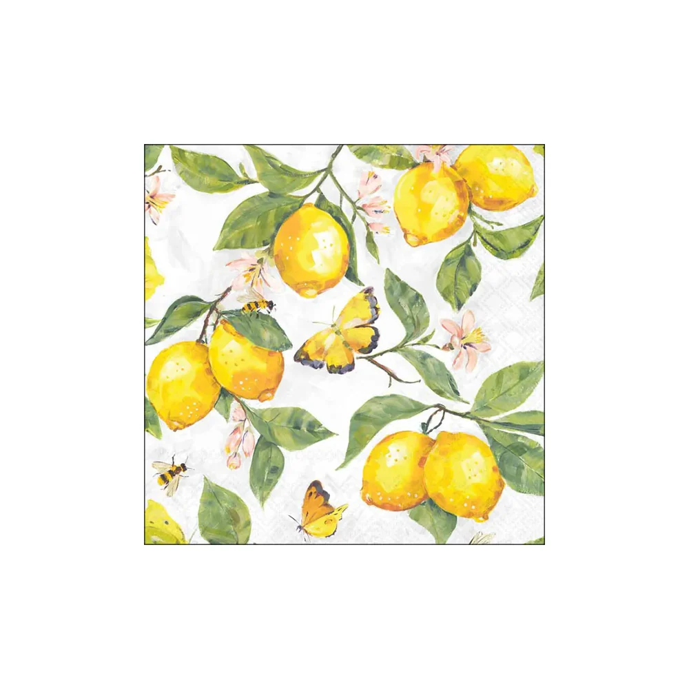 Servetele de masa, 20 buc, 25x25 cm, Fresh Lemons White - AMBIENTE