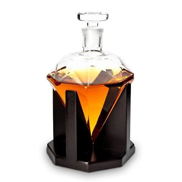 Set decantor forma de diamant, suport din lemn, materiale de calitate, 850 ml