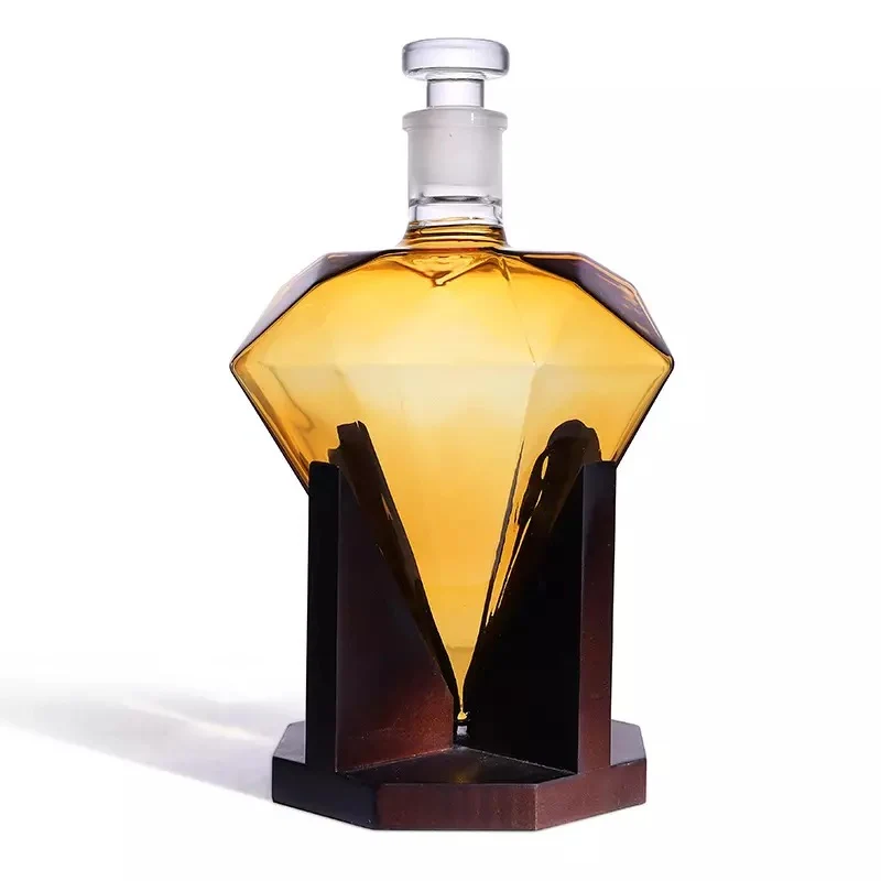 Set decantor forma de diamant, suport din lemn, materiale de calitate, 850 ml