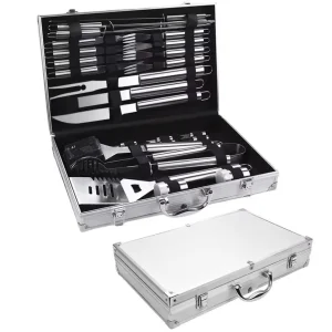 Set ustensile gratar, otel inoxidabil, 24 piese, servieta