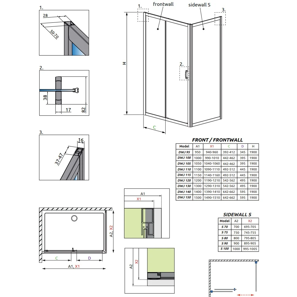 Cabina dus dreptunghiulara cu usa glisanta Radaway Premium Plus DWJ+S 110x100 cm, sticla fabric