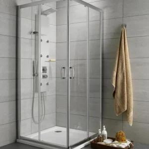 Cabina dus patrata cu usi glisante Radaway Premium Plus C1900 100x100 cm, sticla maro