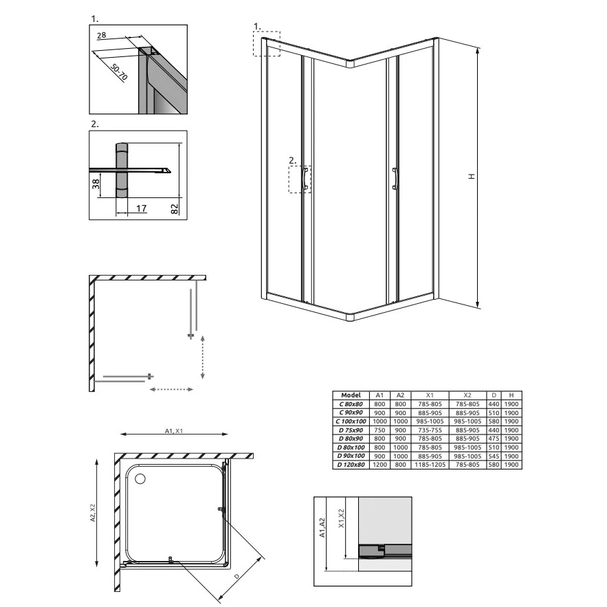 Cabina dus patrata cu usi glisante Radaway Premium Plus C 100x100 cm, sticla gri