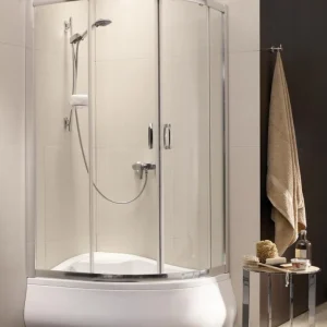 Cabina dus semirotunda asimetrica cu usi glisante Radaway Premium Plus E 1700 120x90 cm, sticla gri
