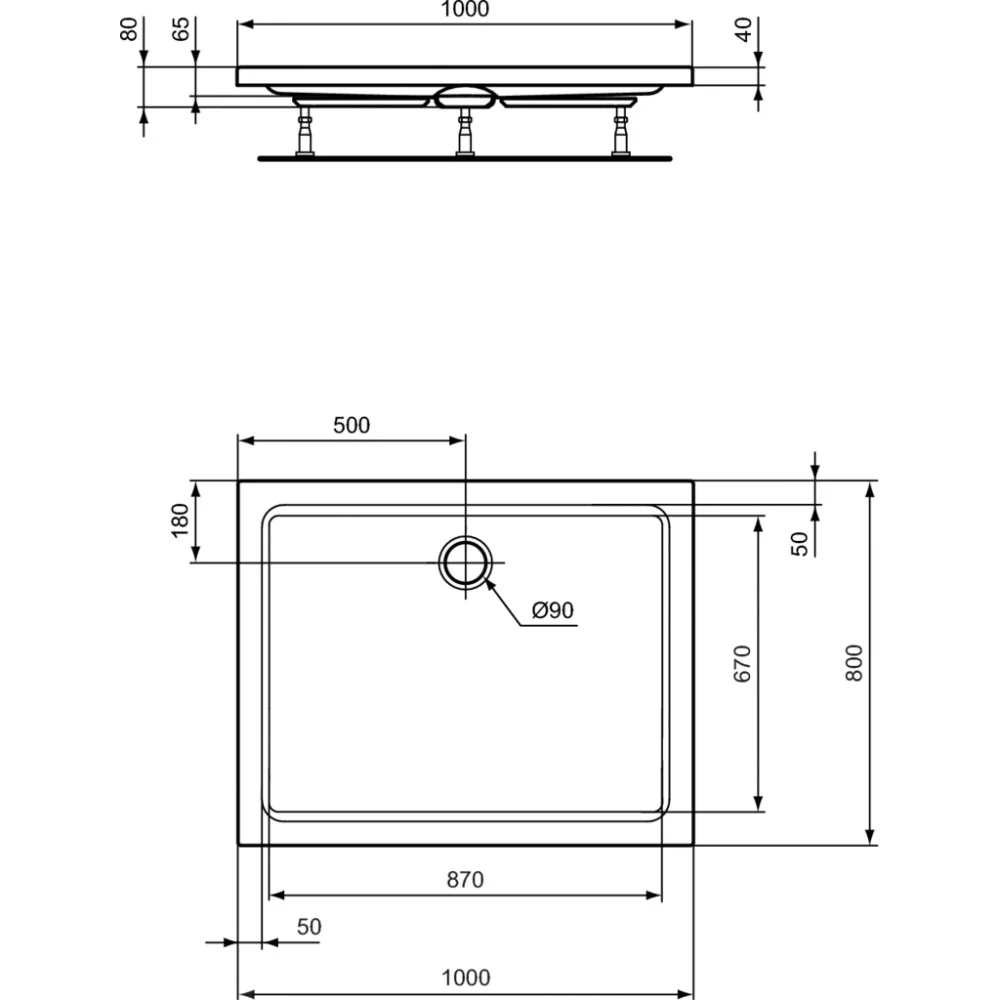 Cadita dus dreptunghiulara Ideal Standard Hotline New 100x80 cm