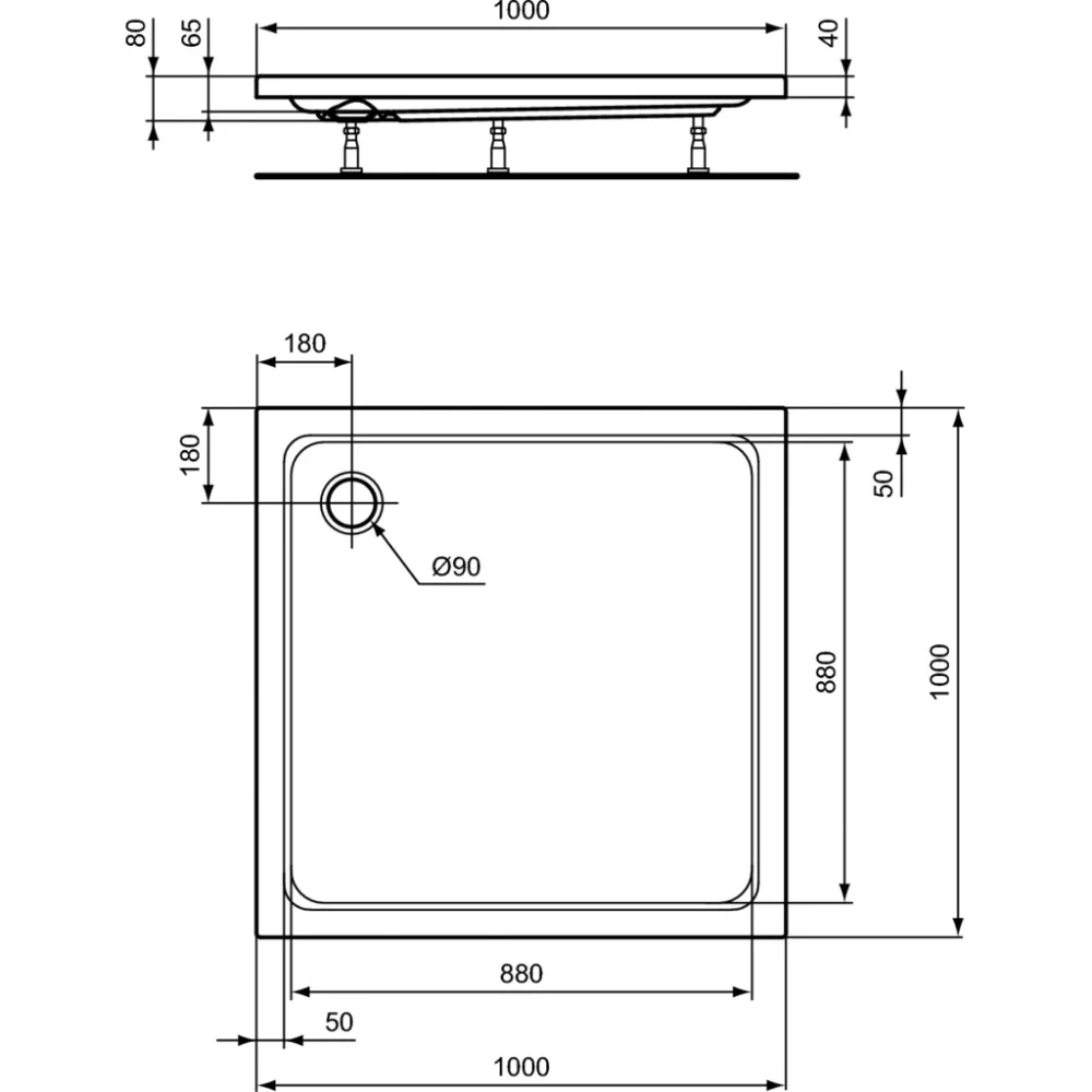 Cadita dus patrata Ideal Standard Hotline New 100x100 cm