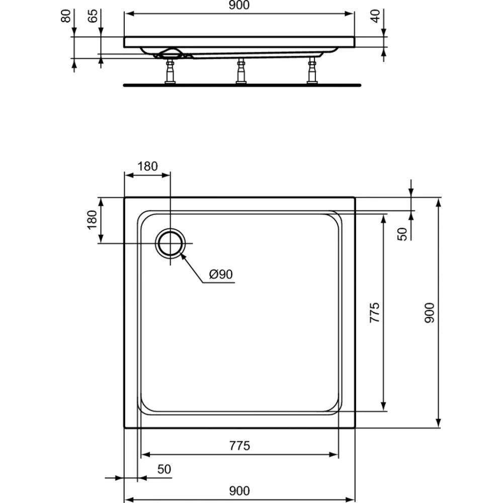 Cadita dus patrata Ideal Standard Hotline New 90x90 cm