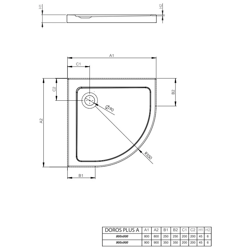 Cadita dus semirotunda Radaway Doros Plus 90x90 cm