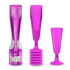 Set pahare de plastic pentru sampanie, roz, 125 ml, 6 bucati