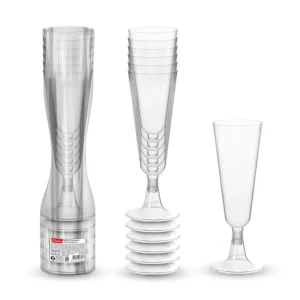Set pahare de plastic pentru sampanie, transparente, 125 ml, 6 bucati