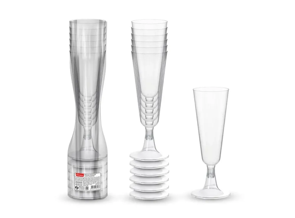 Set pahare de plastic pentru sampanie, transparente, 125 ml, 6 bucati
