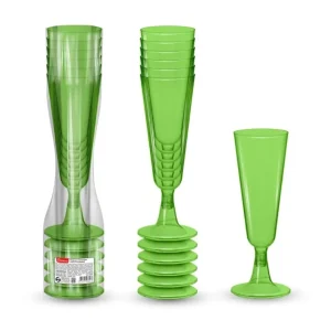 Set pahare de plastic pentru sampanie, verzi, 125 ml, 6 bucati
