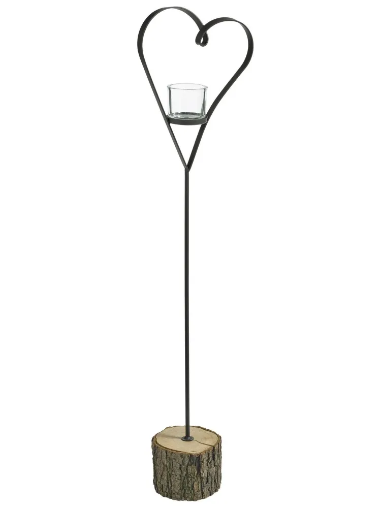 Suport decorativ cu model inima din lemn, sticla si metal, 115 cm