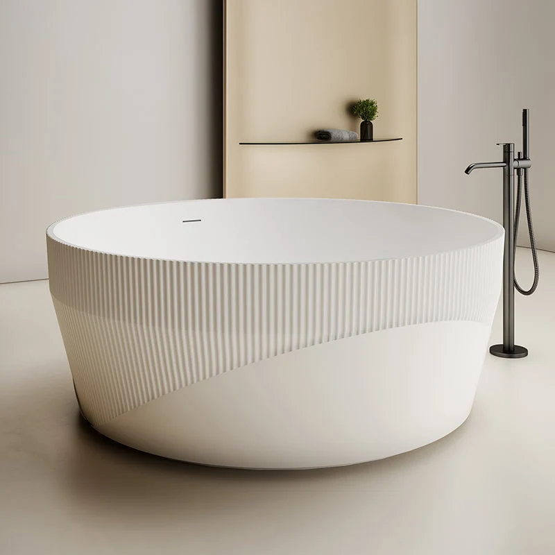 Cada de baie, freestanding, 1360x1360x550 mm, din compozit, rotunda, alb, cu riflaje, MonBlari